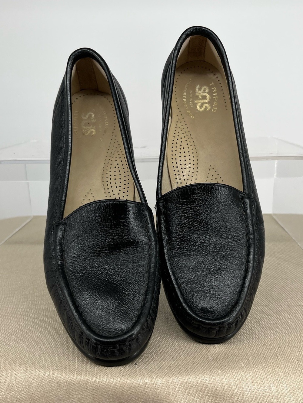 SAS Black Leather Slip-On Loafers